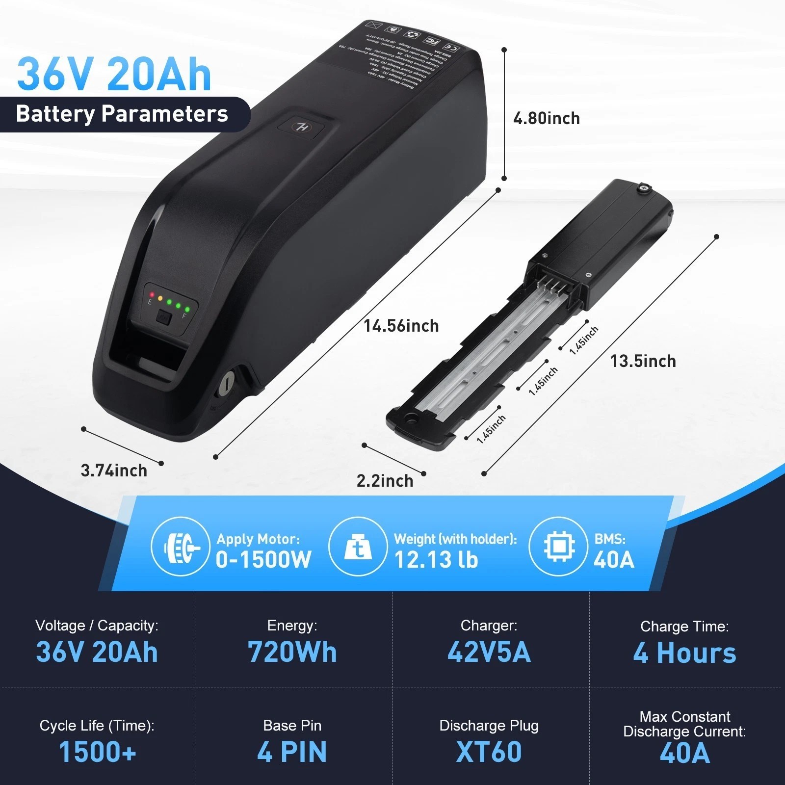36V 48V 10AH/15AH/20AH Ebike Lithium Battery ≤1800W Motors w/ USB Port Bicycle
