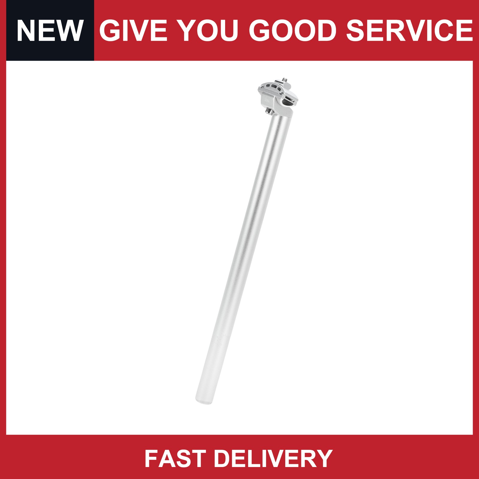 Bike Seat Post 28.6x500mm Adjustable with Fixing Clip Silver Tone