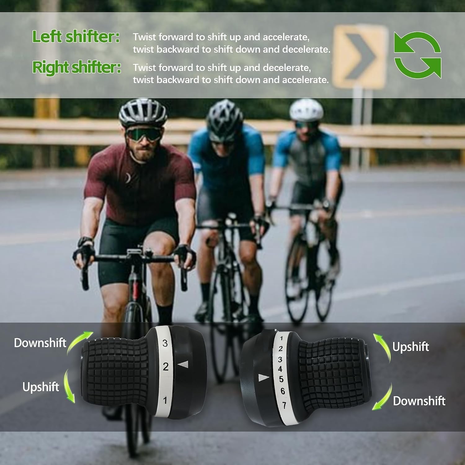 3×7 Speed Bike Shifter Set, 21 Speed Twist Grip Gear Shifters with Cables & Hand