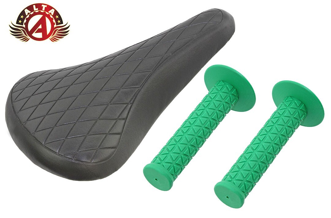 ALTA Black Diamond Saddle & Green Triangle Grips BMX BIKES.