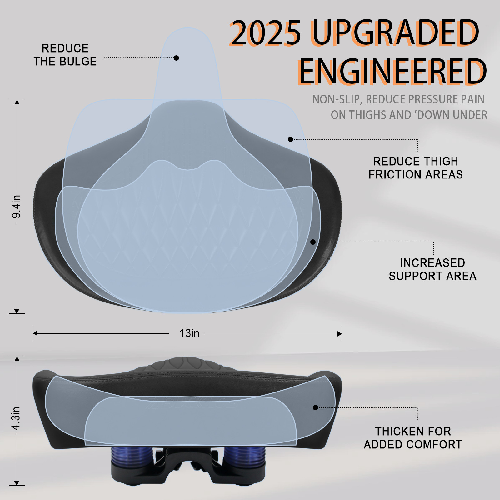 Oversized Comfort Bike Saddle Bicycle Seat Noseless Pad Shock Ergonomic Cushion