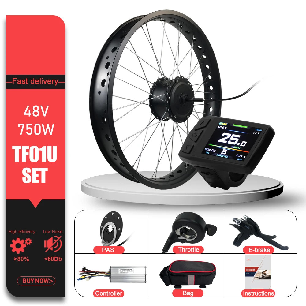 Snow E-bike 48V 750W Fat Tire Brushless Gear Rear Hub Motor Wheel 20/24/26in