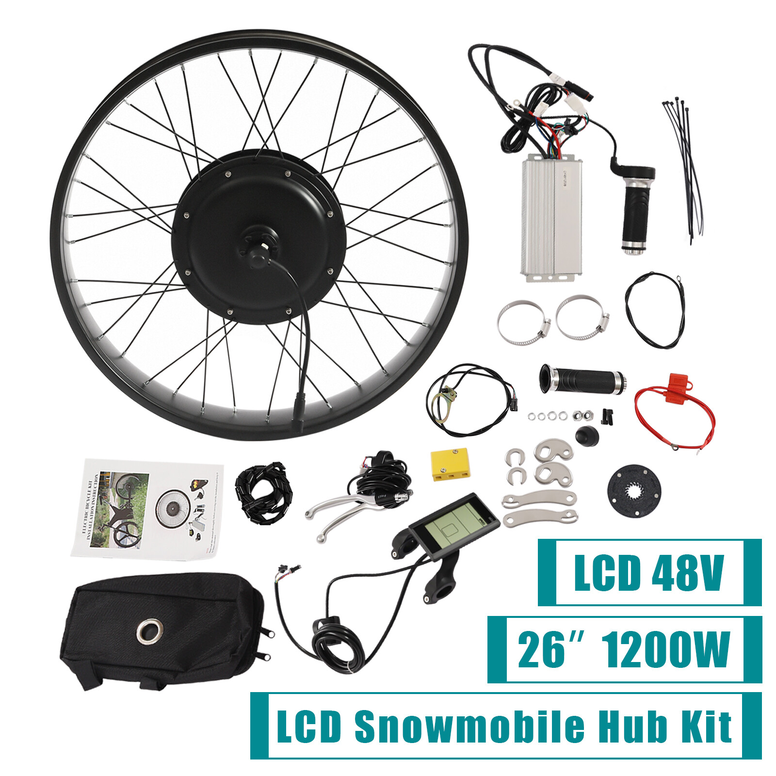 26″ 1200W Fat Tire Electric Bicycle Motor E-Bike Rear Wheel LCD Conversion Kit
