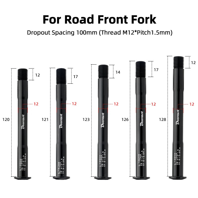 Lightweight Thru Axles M12*P1.5 L120-181Mm for Bike Front Rear Fork Dropout Spac