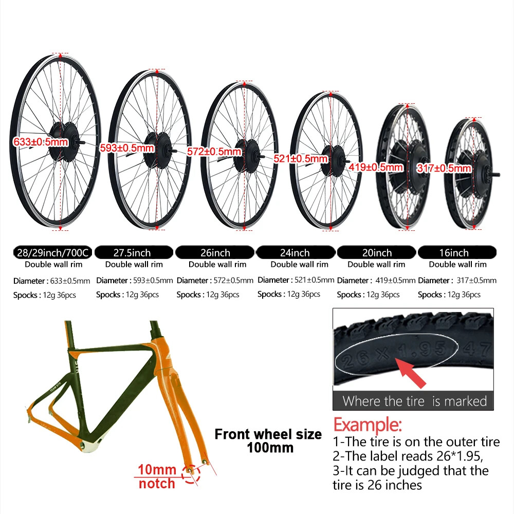 36V 48V 250W 350W 500W Electric Bicycle Conversion Kit Front Hub Wheel Motor