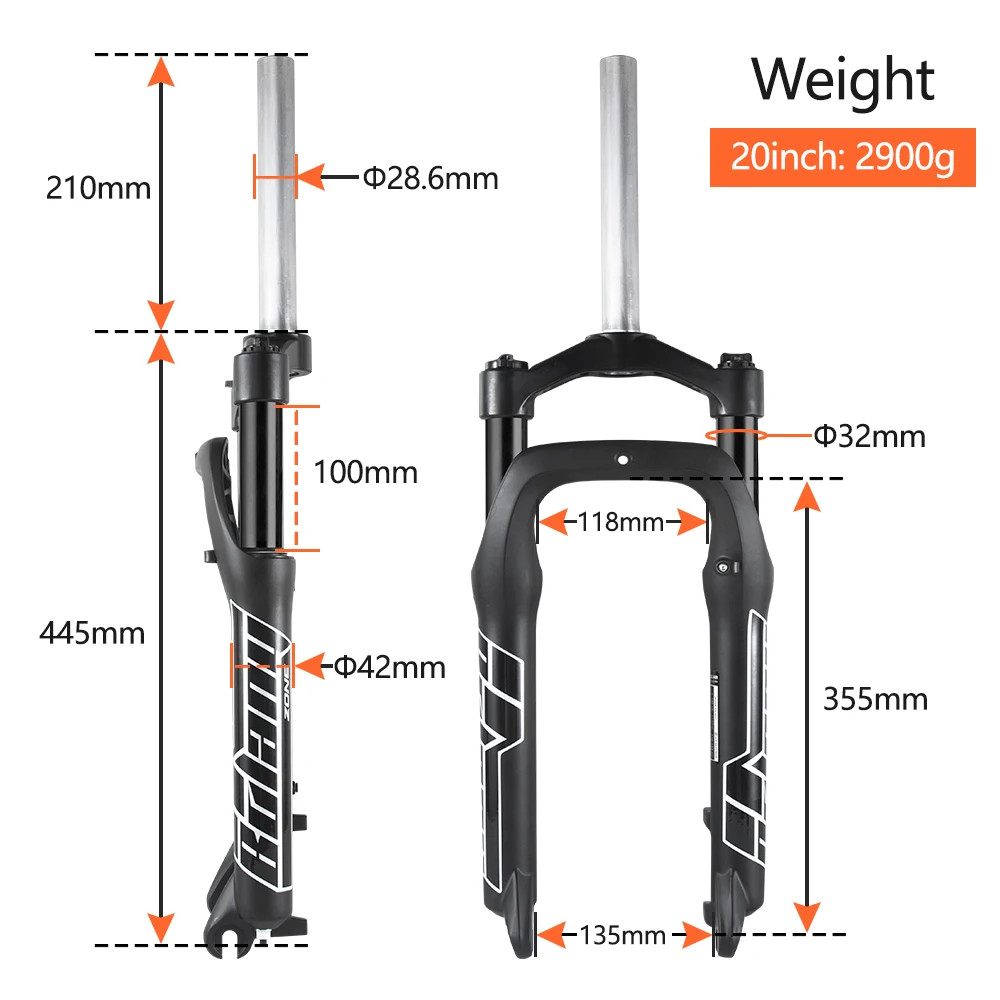 Snow E-bike Supension Air Fork 20/26inch Fat Tire MTB Front Fork 100mm Travel