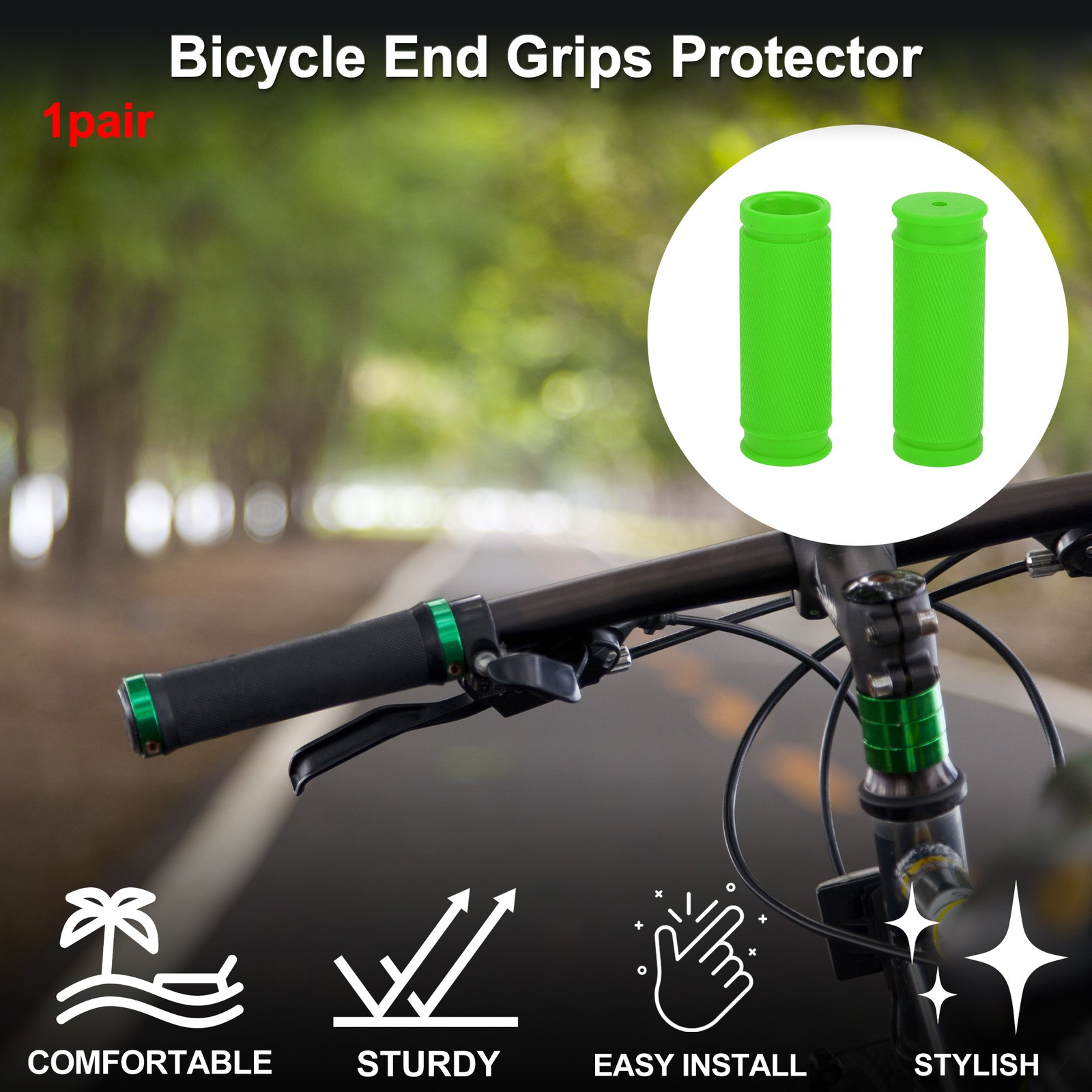 Bike Handlebar Grip Cover 85mm Lightweight Cycling End Grip Protector Green Pair