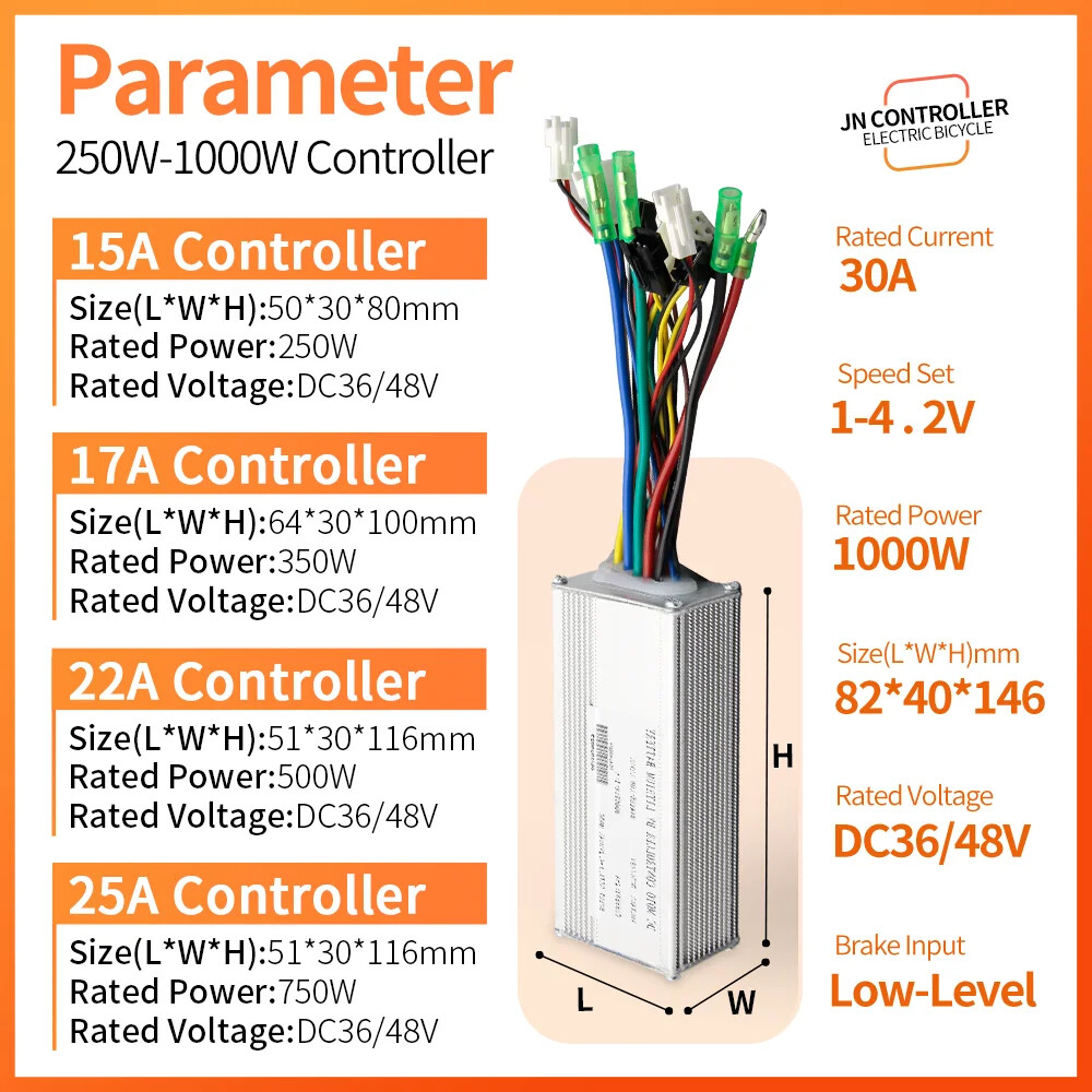 E-bike Controller 36/48V 250-1000W SM Connector Brushless Bicycle Controller