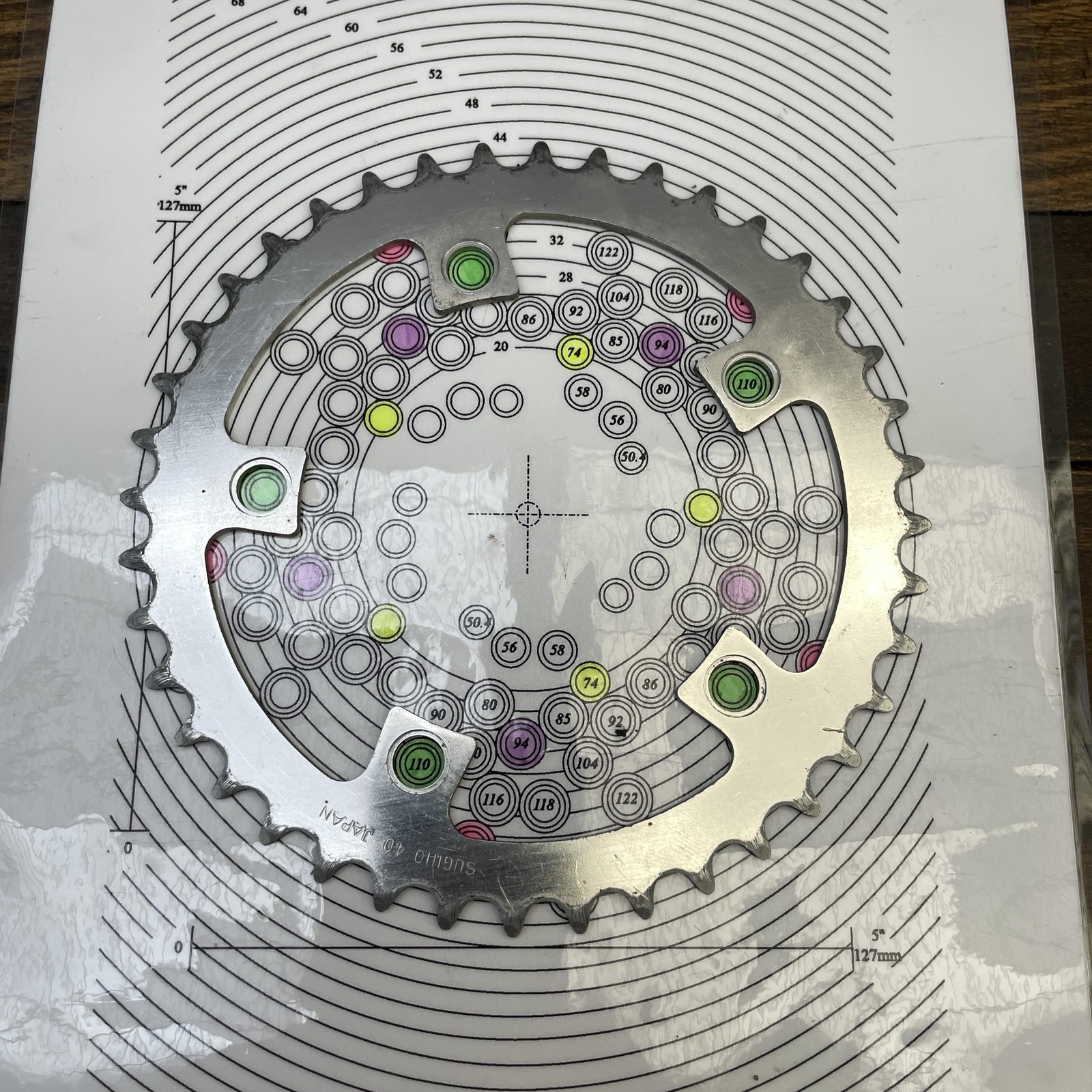 Vintage Sugino 40T Chainring 110 BCD 5-Arm Silver Japan Bike 40 Tooth Alloy