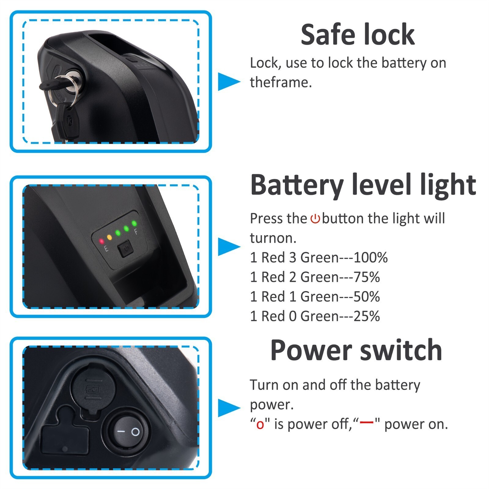48V 10Ah 15Ah Lithium Battery w/BMS 48V Ebike Battery 0-1920W Electric Bike 4Pin