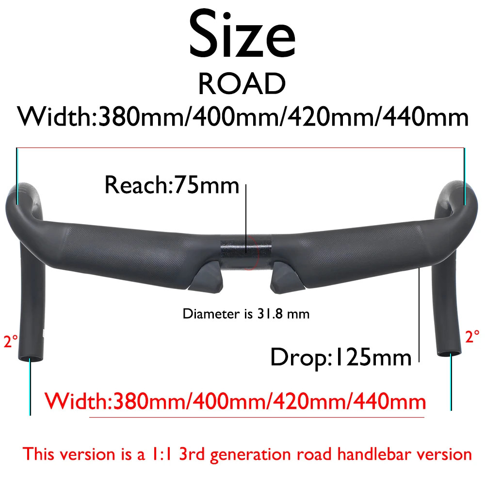Road Gravel CX Bicycle Handlebar 31.8mm 380-520mm 75mm Reach 125mm Drop Matte