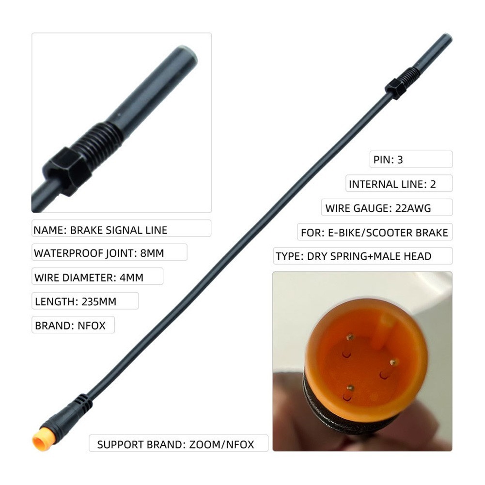 Ebike Induction Wire Brake Sensor Wire for 2 Or 3PIN 21cm Black Plastic+Steel