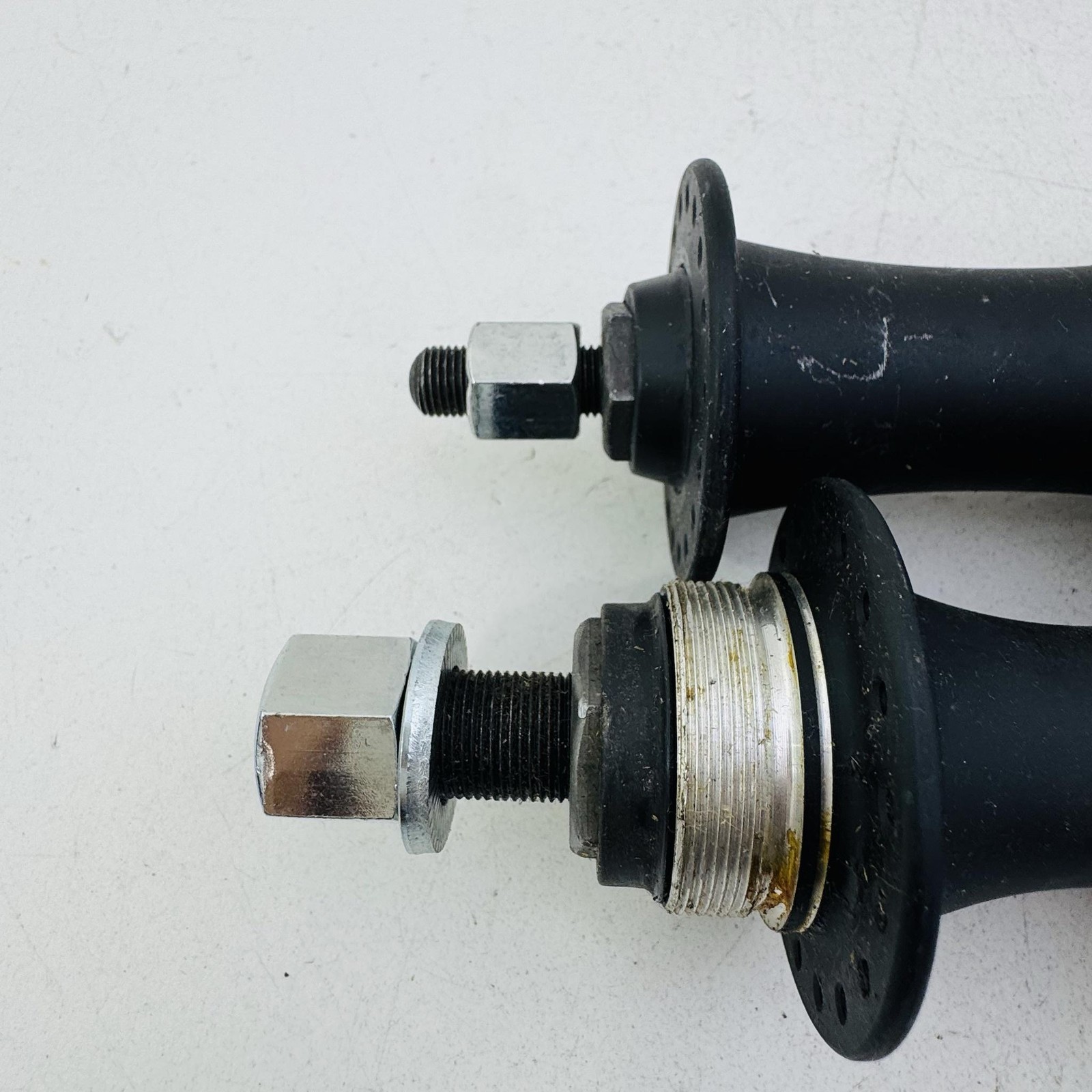 BMX Bike Hubs Set 36H 14mm Axle Black Steel Threaded Front Rear NOS Pair A43