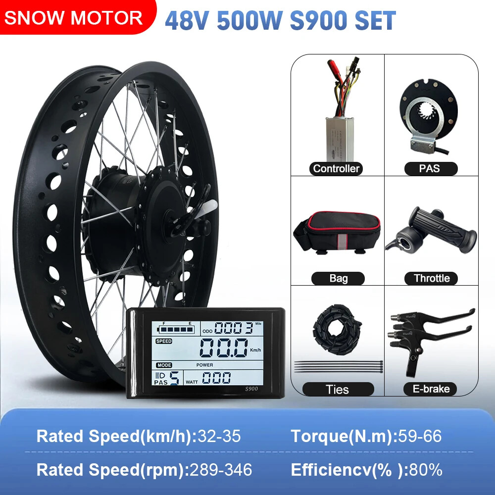 Snow E-bicycle Fat Tire 20/24/26In 36V 48V 500W Brushless Gear Front Hub Motor