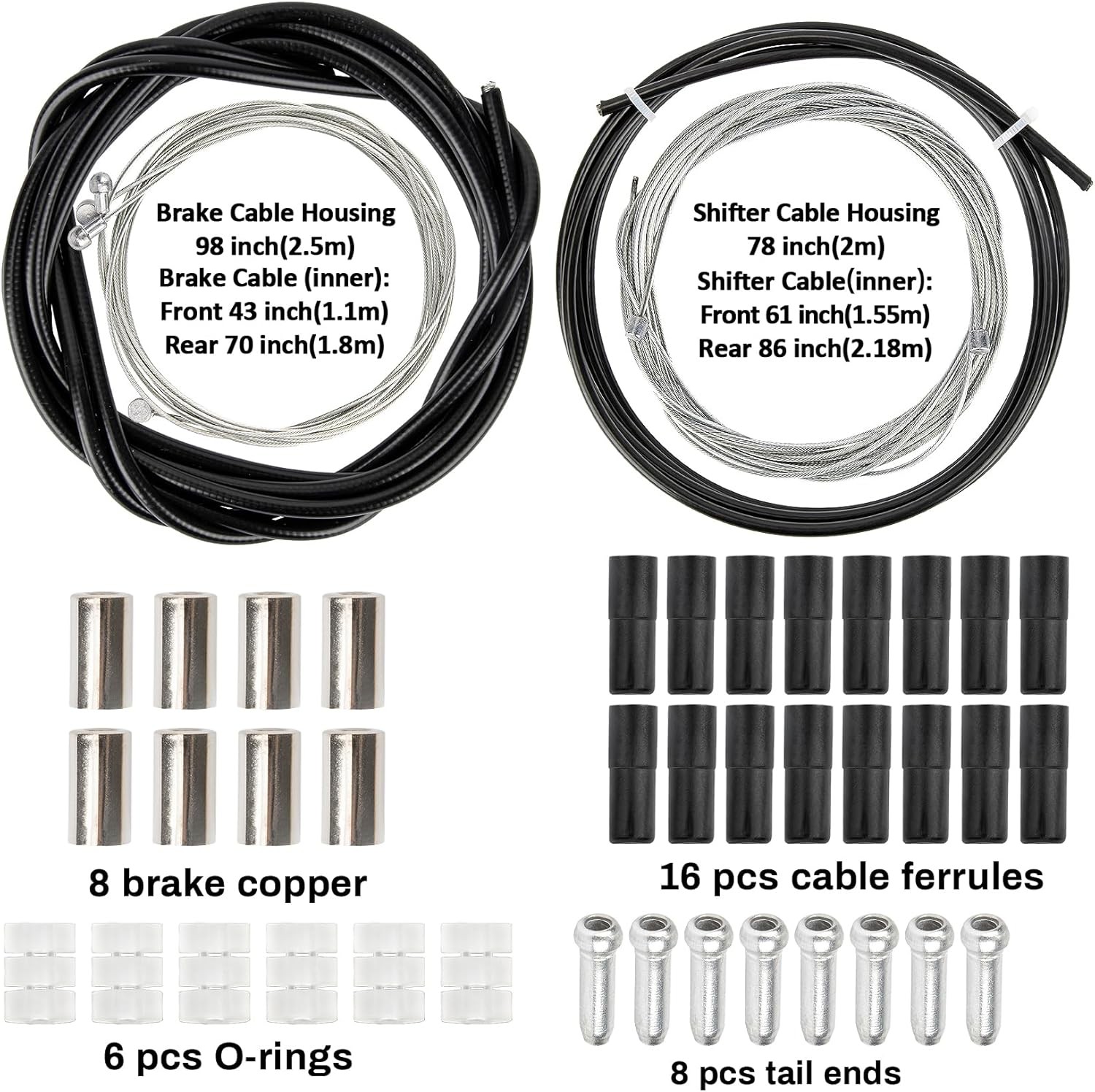 44PCS Bike Brake & Gear Cable Kit Universal Shifter Cable Housing Set Cycling Pa
