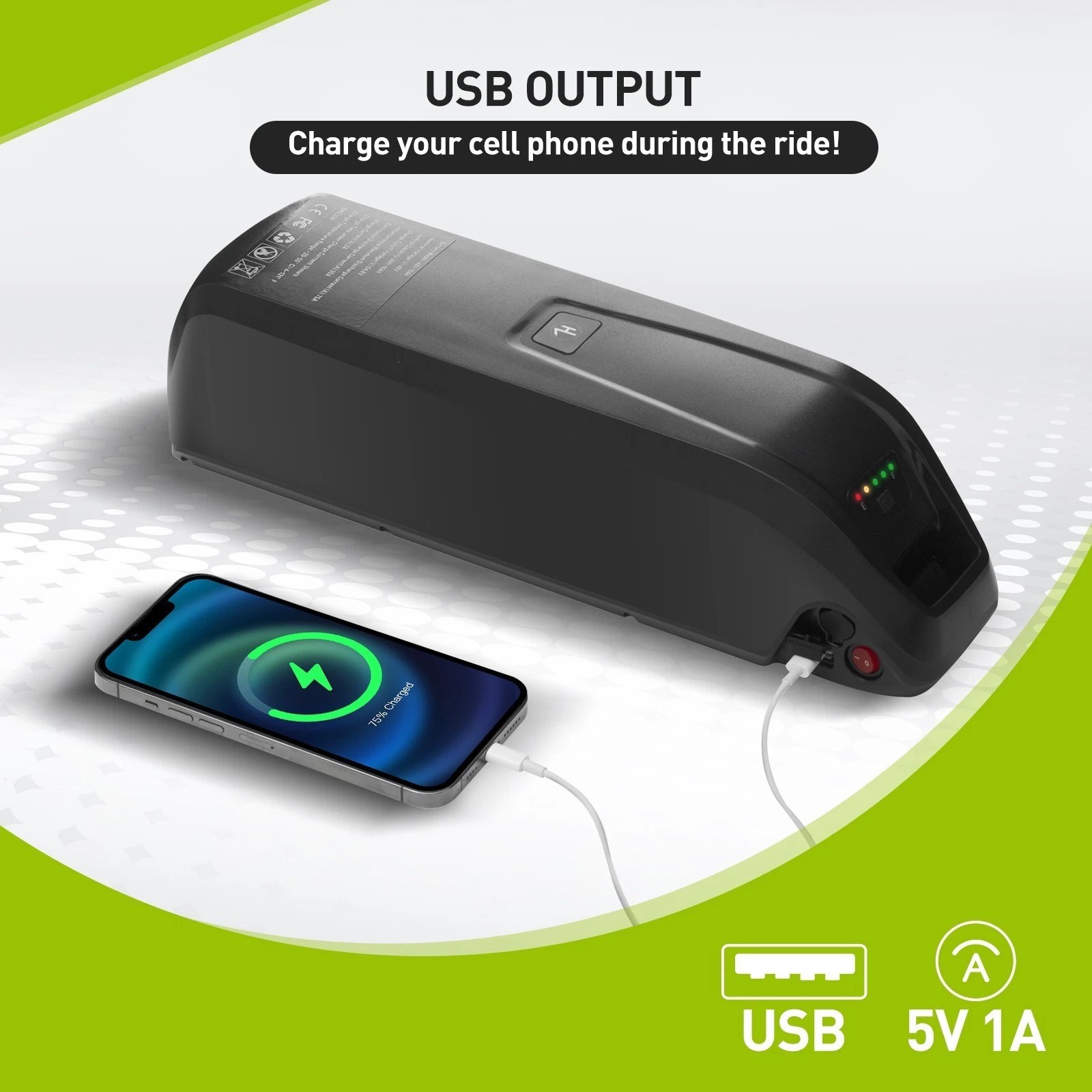 36V 48V 10AH/15AH/20AH Ebike Lithium Battery ≤1800W Motors w/ USB Port Bicycle