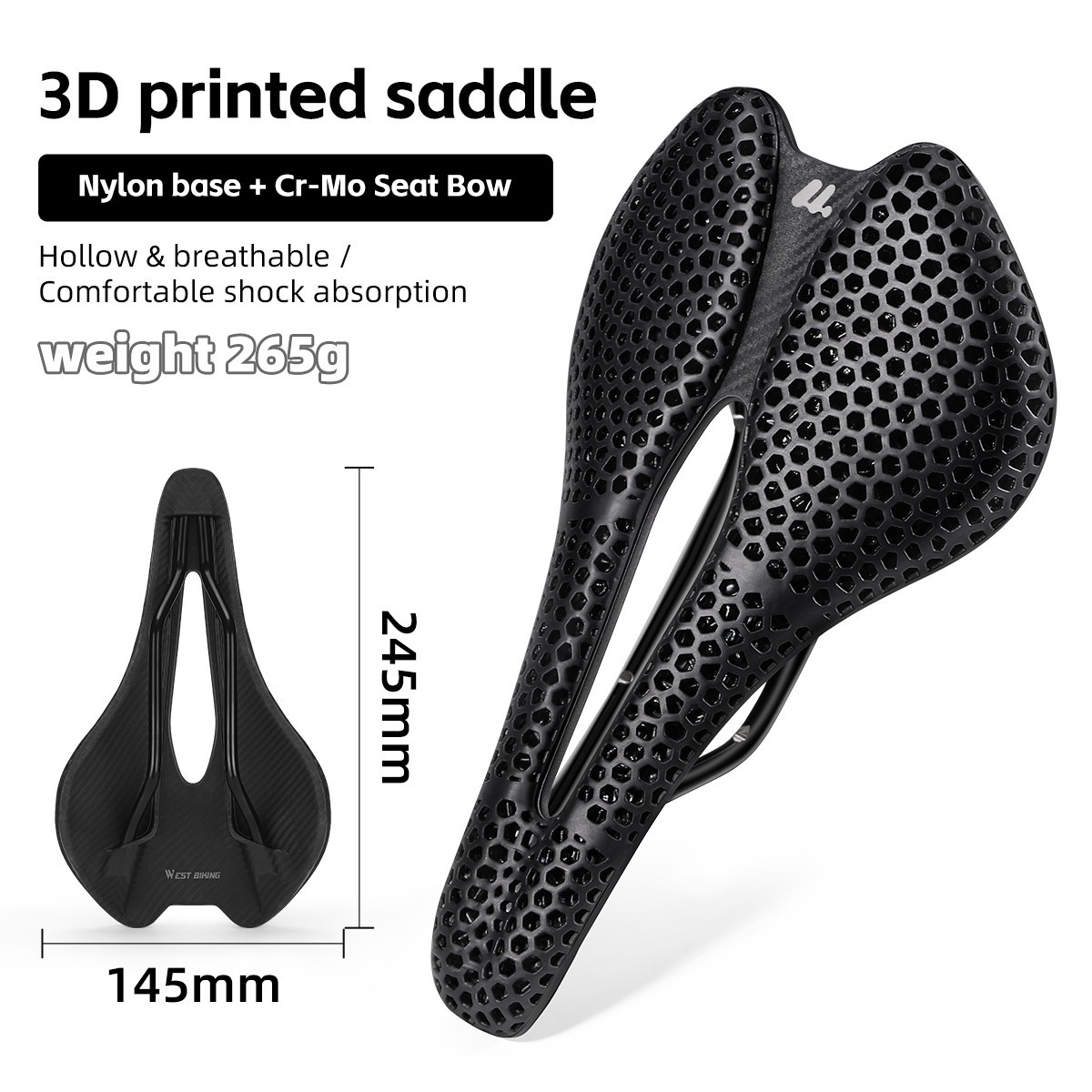 WEST BIKING 3D Printed Nylon Bicycle Saddle Hollow Racing Bike Seat Cushion