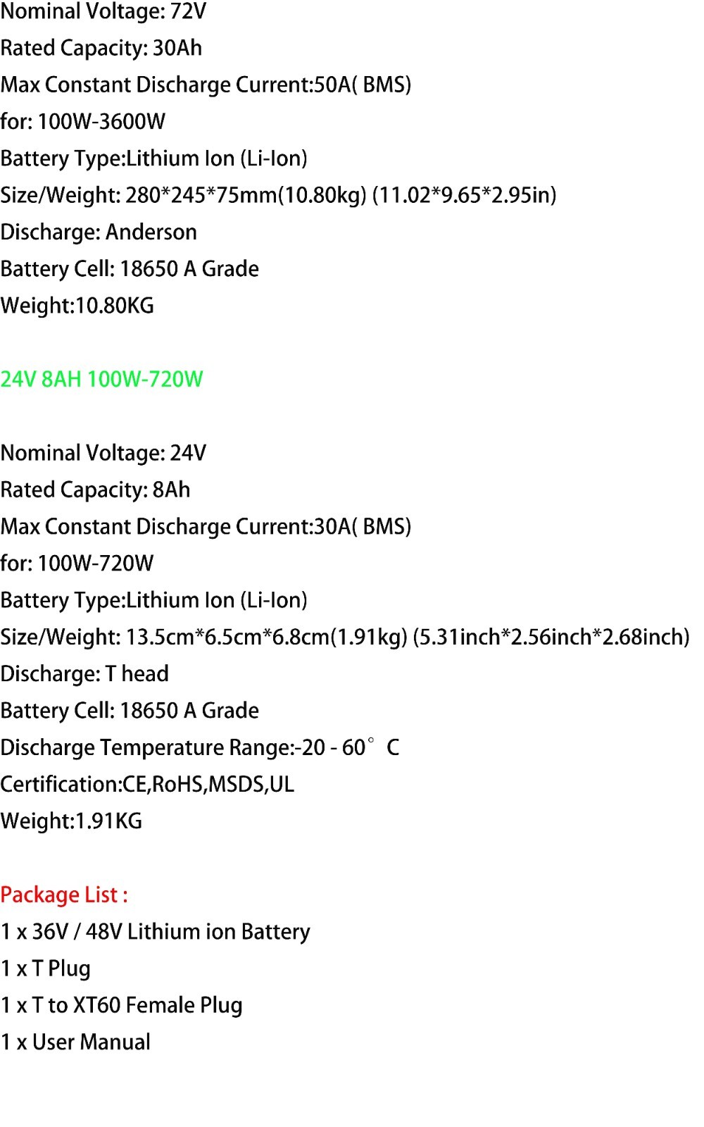 48V 36V 8Ah 10Ah 14Ah 20Ah Ebike Lithium Battery Pack for Electric Bike Scooter