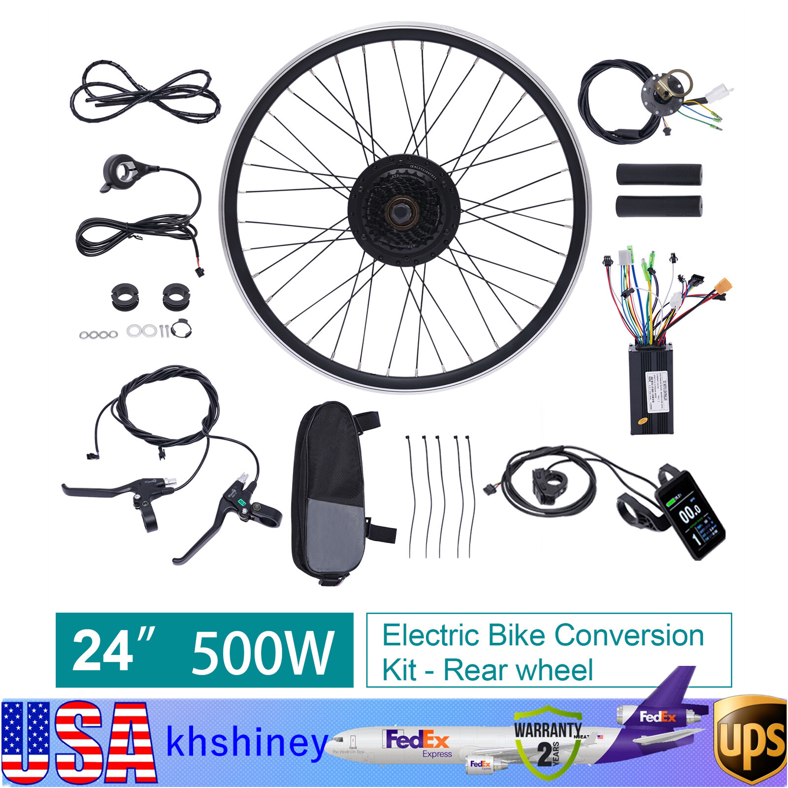 24 inch E-Bike Conversion Kit 36V 500W Electric Bicycle Rear Wheel Motor Hub Set