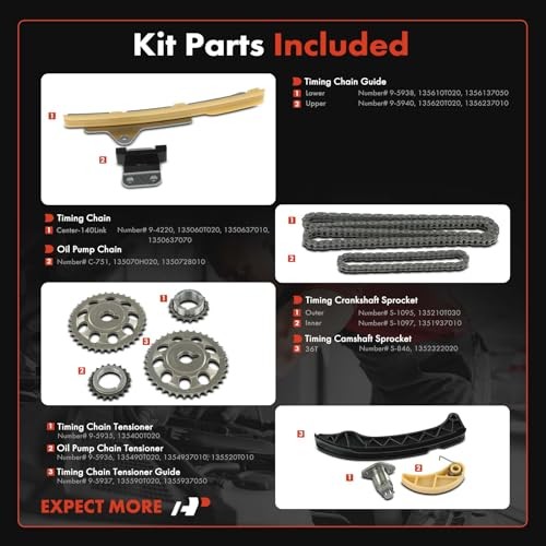 11PCS Engine Timing Chain Kit W/Sprocket & Tensioner & Guide Compatible with
