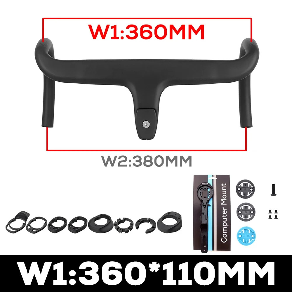 Road Bike Full Carbon Fiber Integrated Handlebar Internal Cable 360mm-380mm