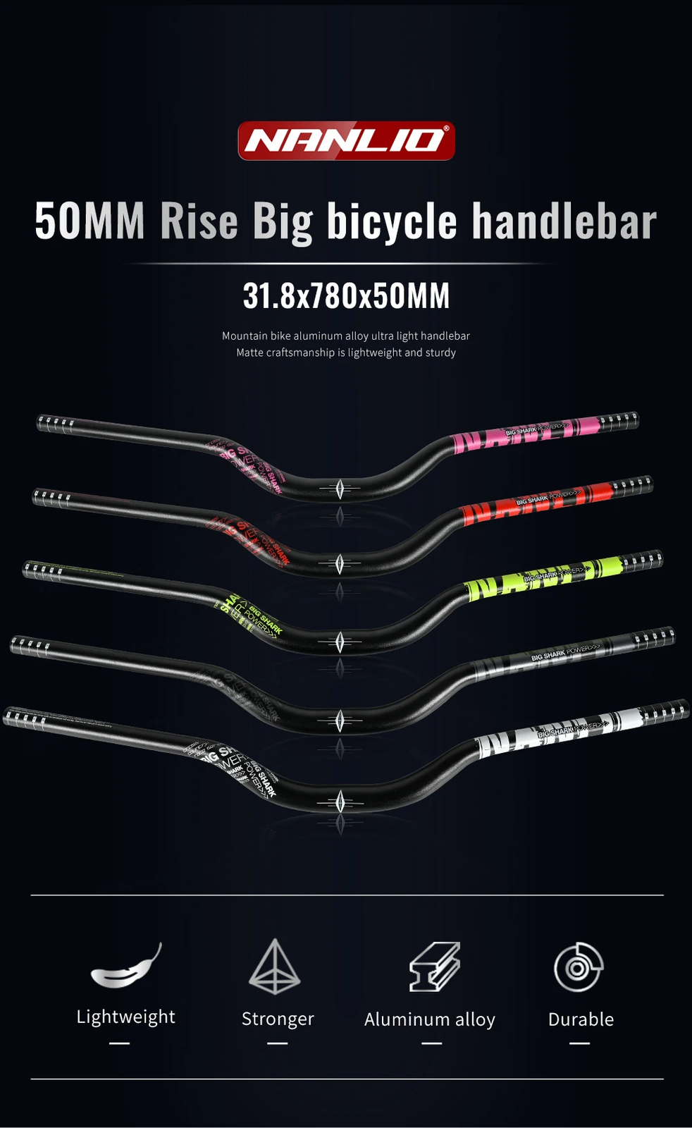50MM Bicycle Rise Handlebar T Swallow Handlebar 31.8*780mm Backsweep 9 Degree