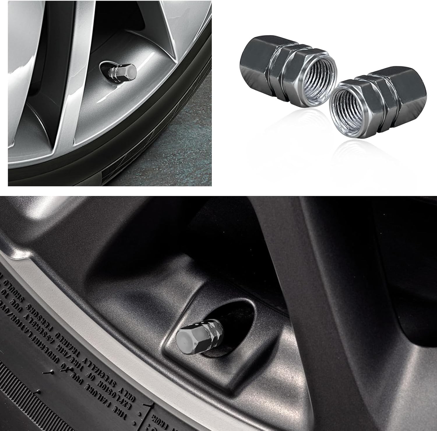 8 PCS Car Tire Valve Stem Caps, Aluminum Alloy Wheel Valve Covers with …(Gray)