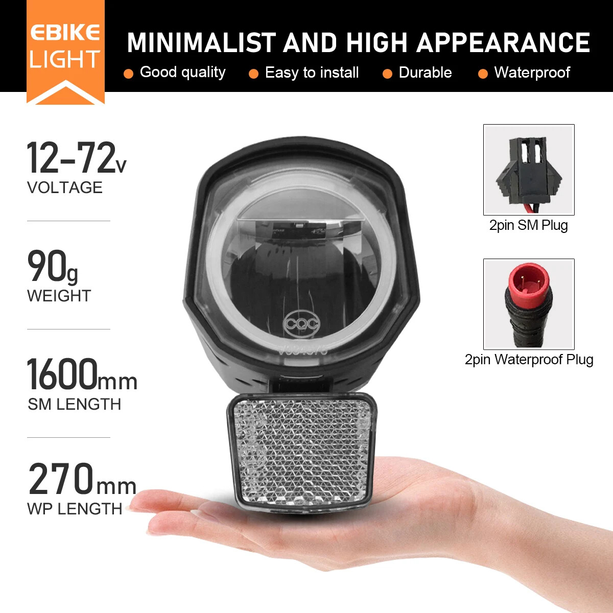E-Bike Front Light QD252 12V 24V 36V 48V 60V 72V SM/Waterproof Front Headlight
