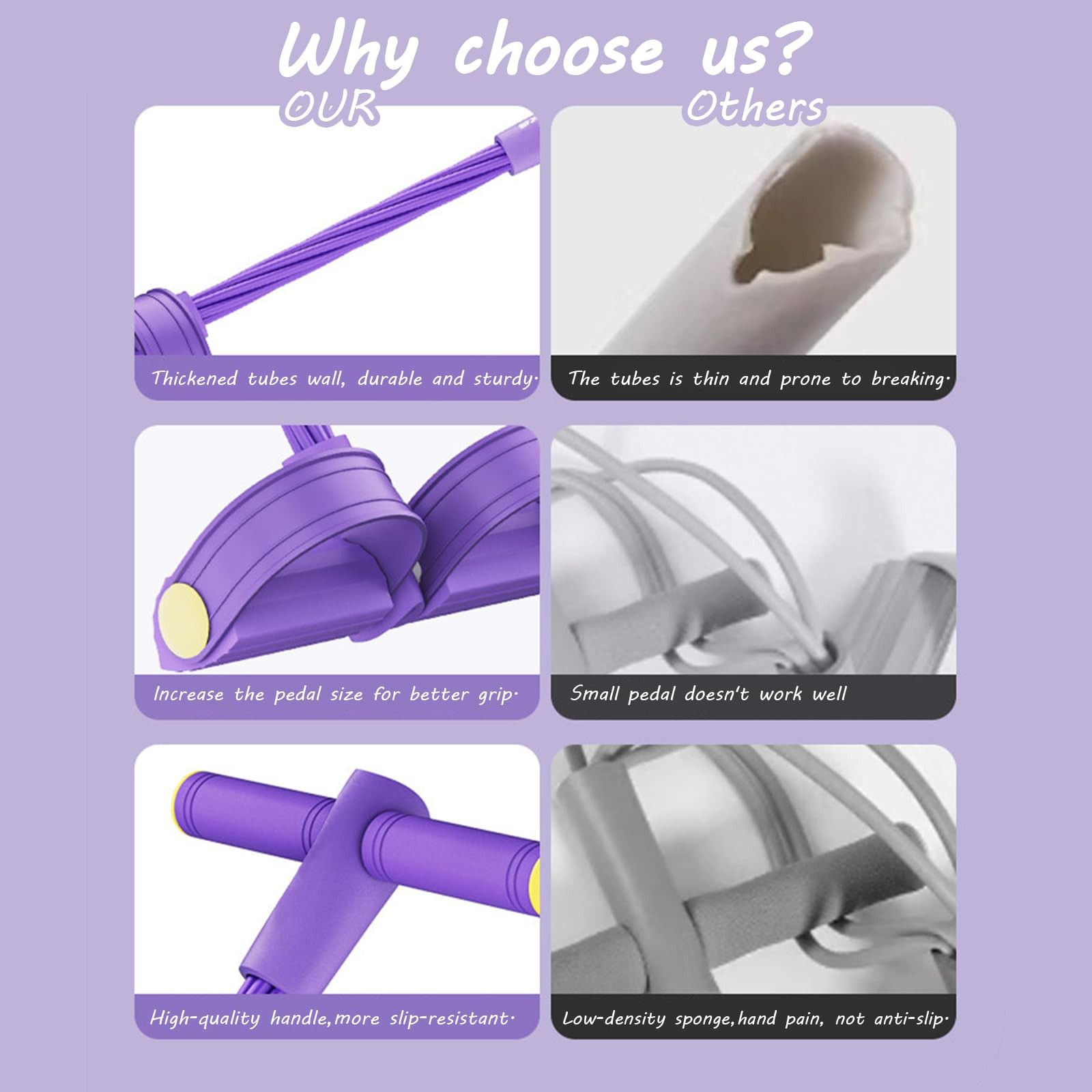 Pedal Resistance Band with Handle Multifunction purple-6 tubes