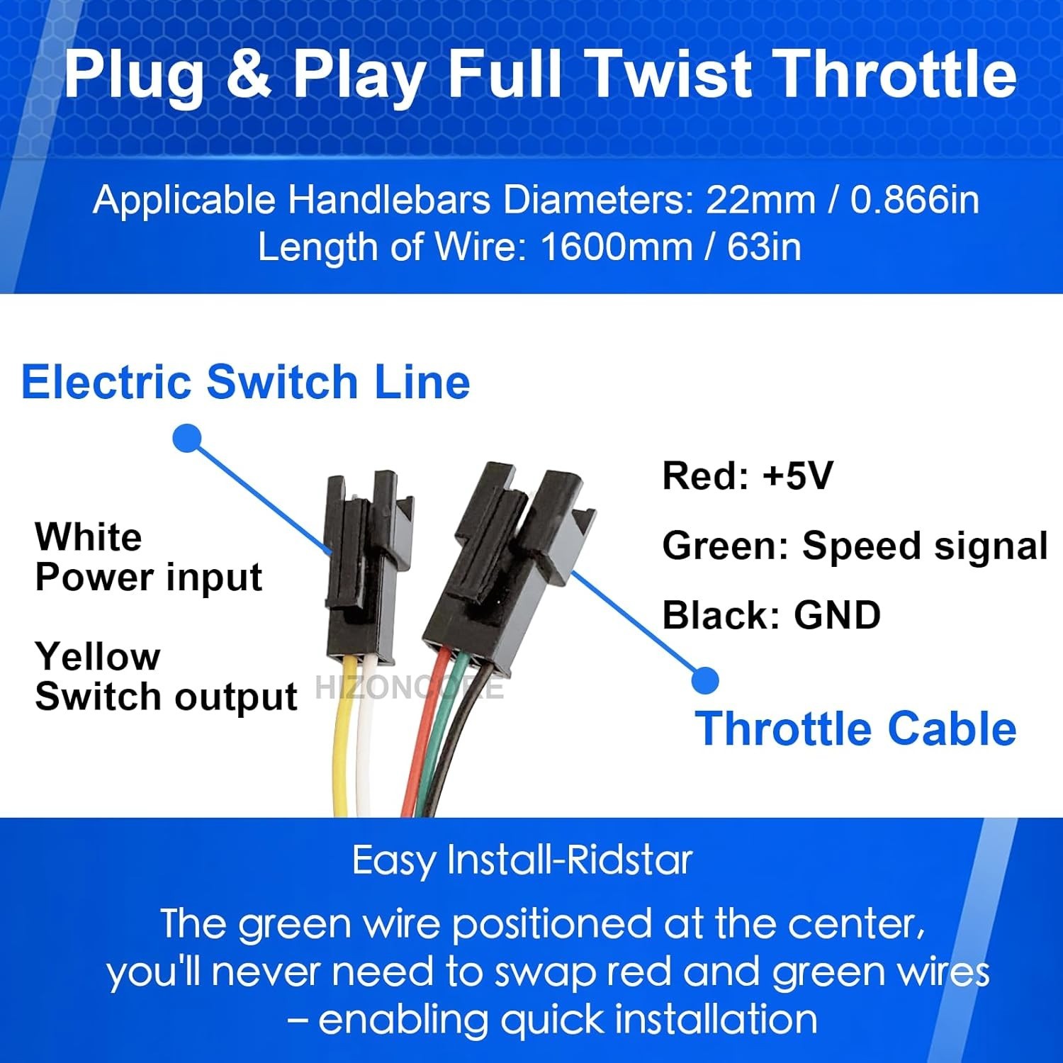 Smooth Acceleration eBike Throttle – 48V with Key Lock and Weather Resistance