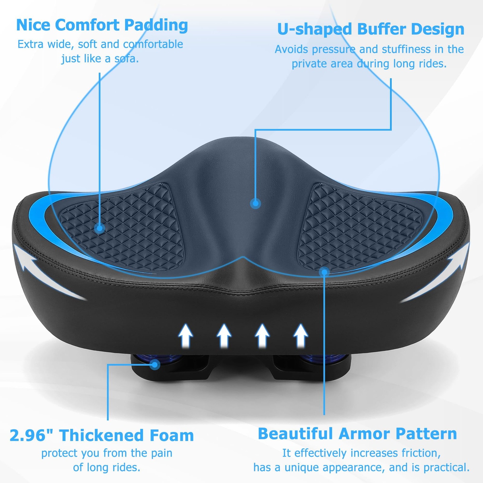CDYWD New Noseless Bike Seat for Men Women Comfort, Extra Wide X-Large, Blue