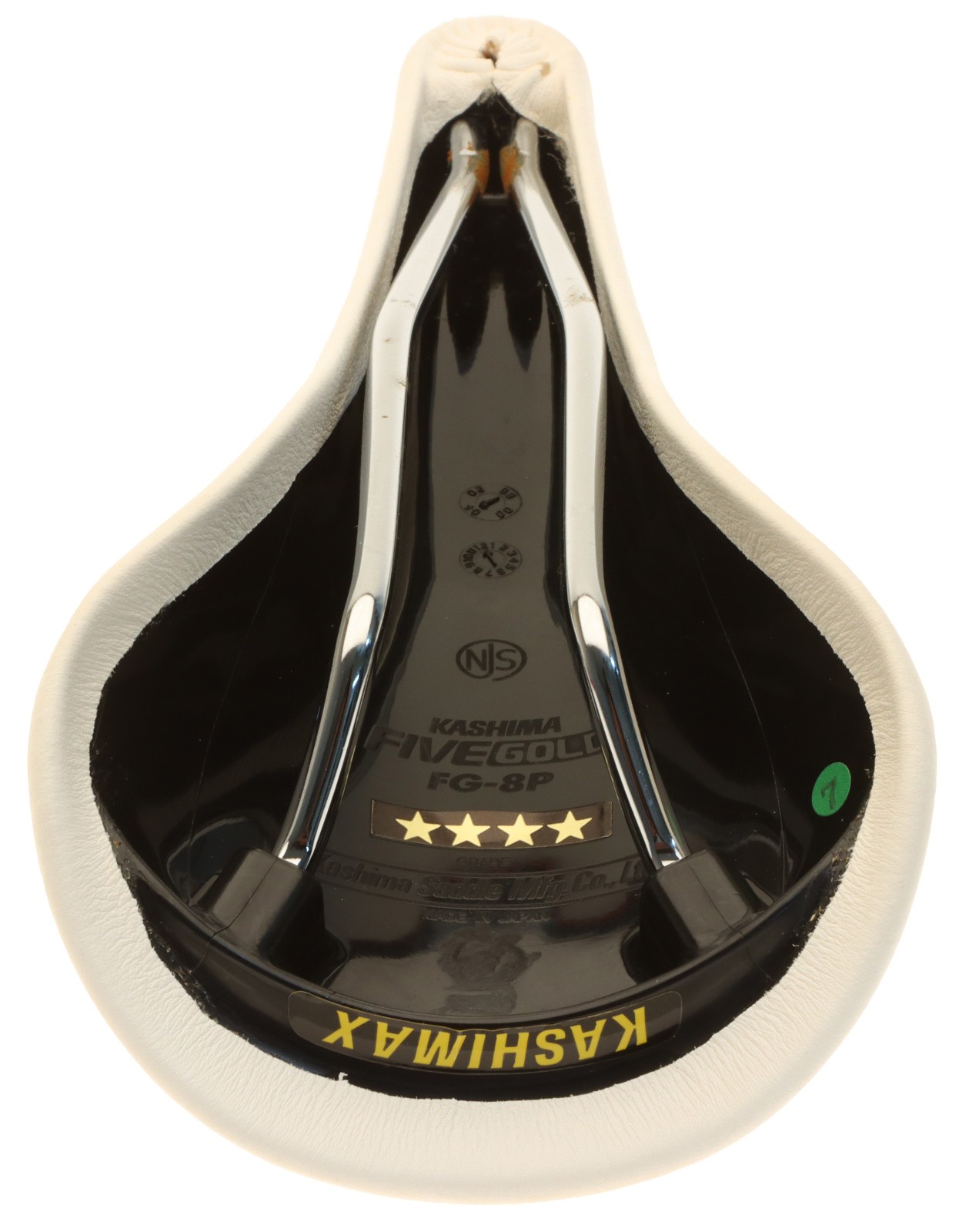 Kashimax Five Gold 8P Saddle NJS 30mm Rails White Smooth Leather NEW NOS