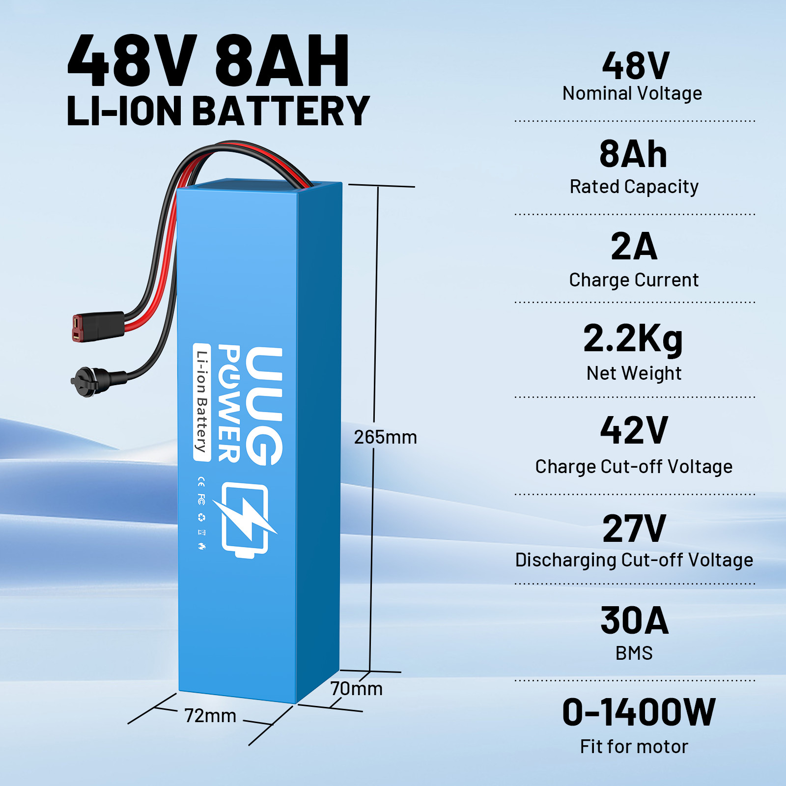 UUG 48V 8Ah/10Ah/14Ah/20Ah Battery For 200W-1400W Ebike Electric Bicycle Bike