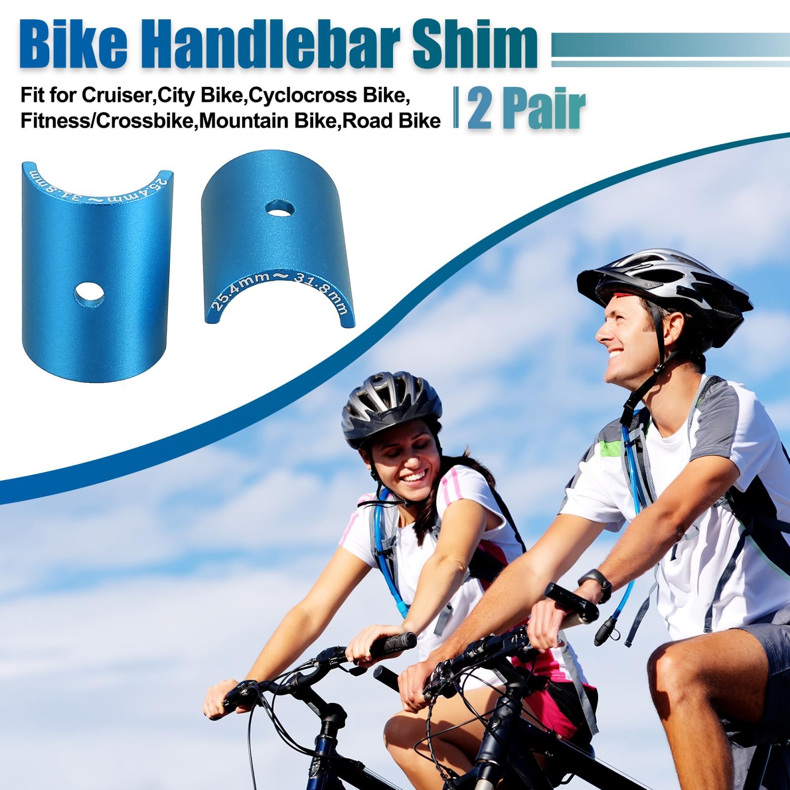 2 Pair Bike Handlebar Shim 25.4 to 31.8mm Handlebar Shim Spacer Stem Size Blue