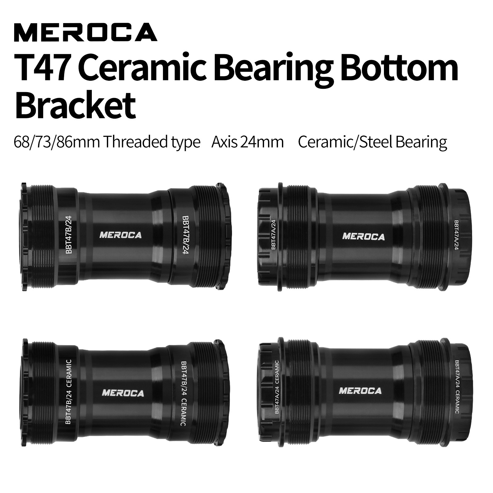 T47 Bottom Bracket 24mm Ceramic/Steel Bearings External/Internal BB68/73 BB86