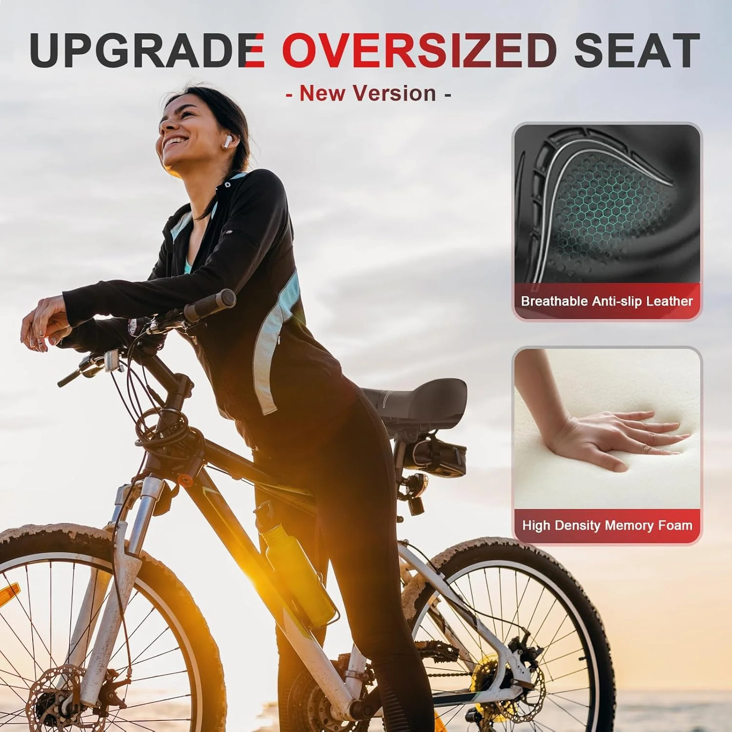 BLUEWIND Oversized Bike Seat, Wide Bicycle Saddle Novel Backrest Design for Elec