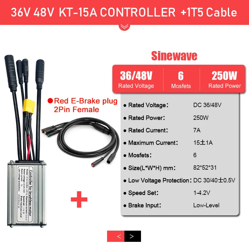 E-bike Sine Wave Controller 36V 48V Waterproof Brushless 250W-1000W Motor 1T5