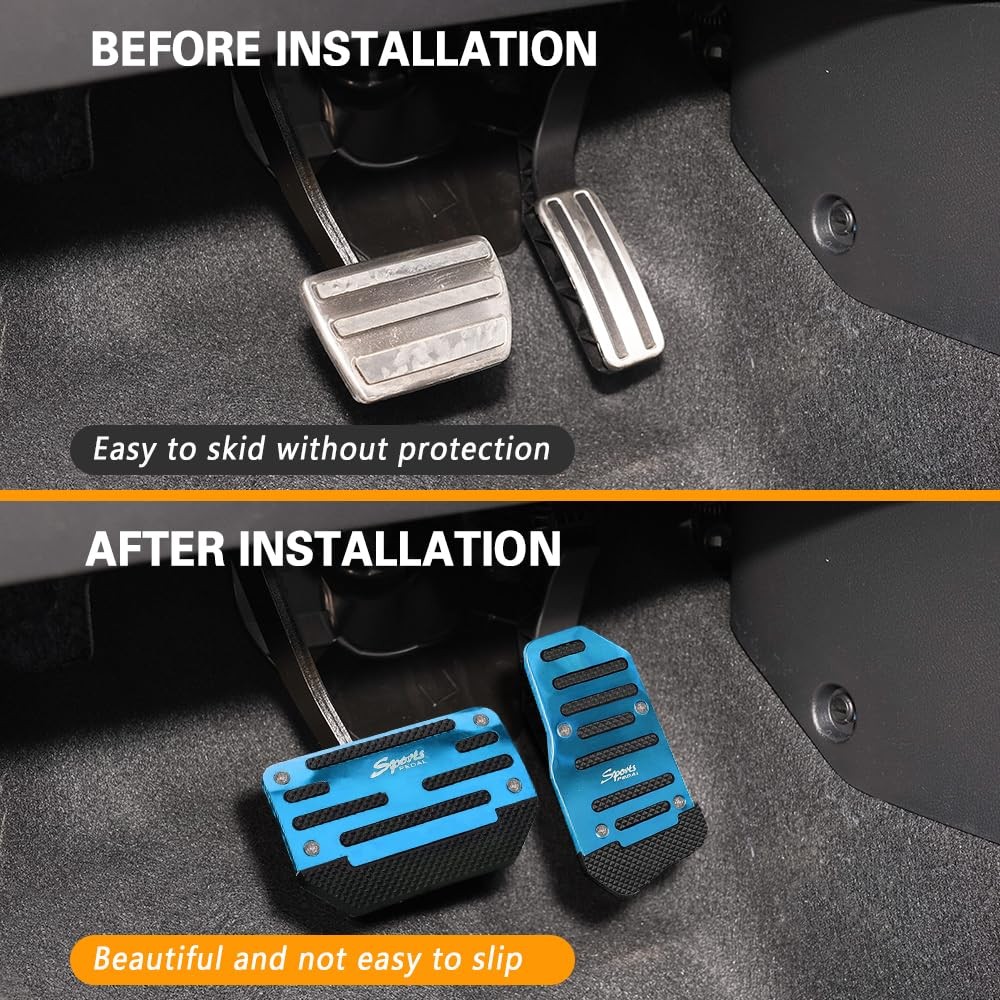 Zufoty 2PCS Car Pedal Covers, Non- Slip Automatic Transmission Pedal Blue
