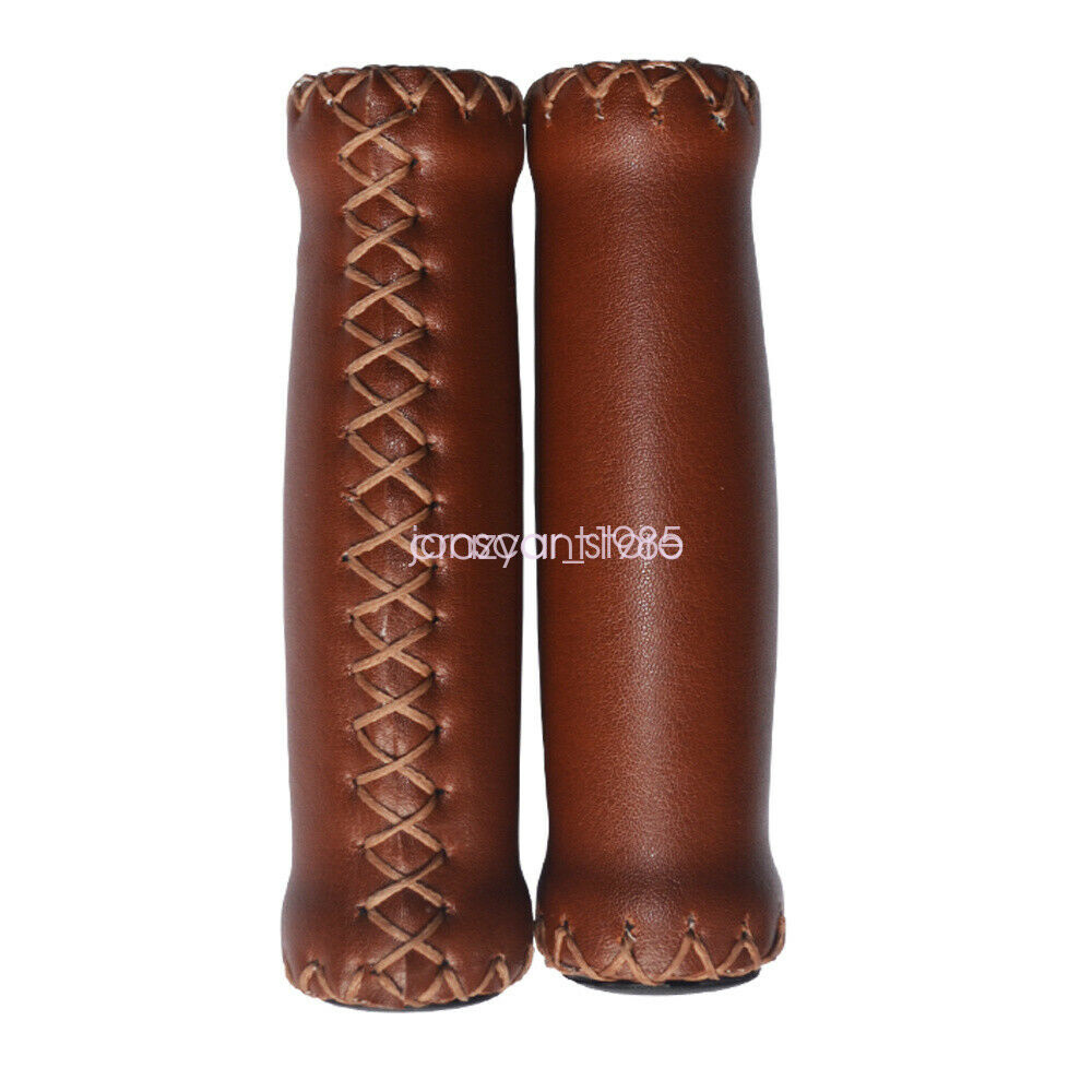 Brown Cycling Beach Cruiser Bike Bicycle Leather Handlebar Cover Grips Bar