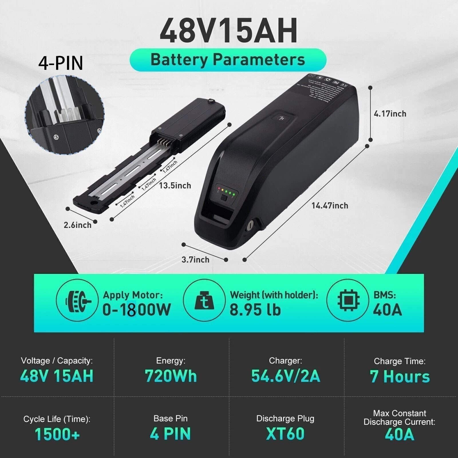 48V eBike Battery 20AH/15AH/10AH Lithium Battery For Electric Bike 0-1800W Motor