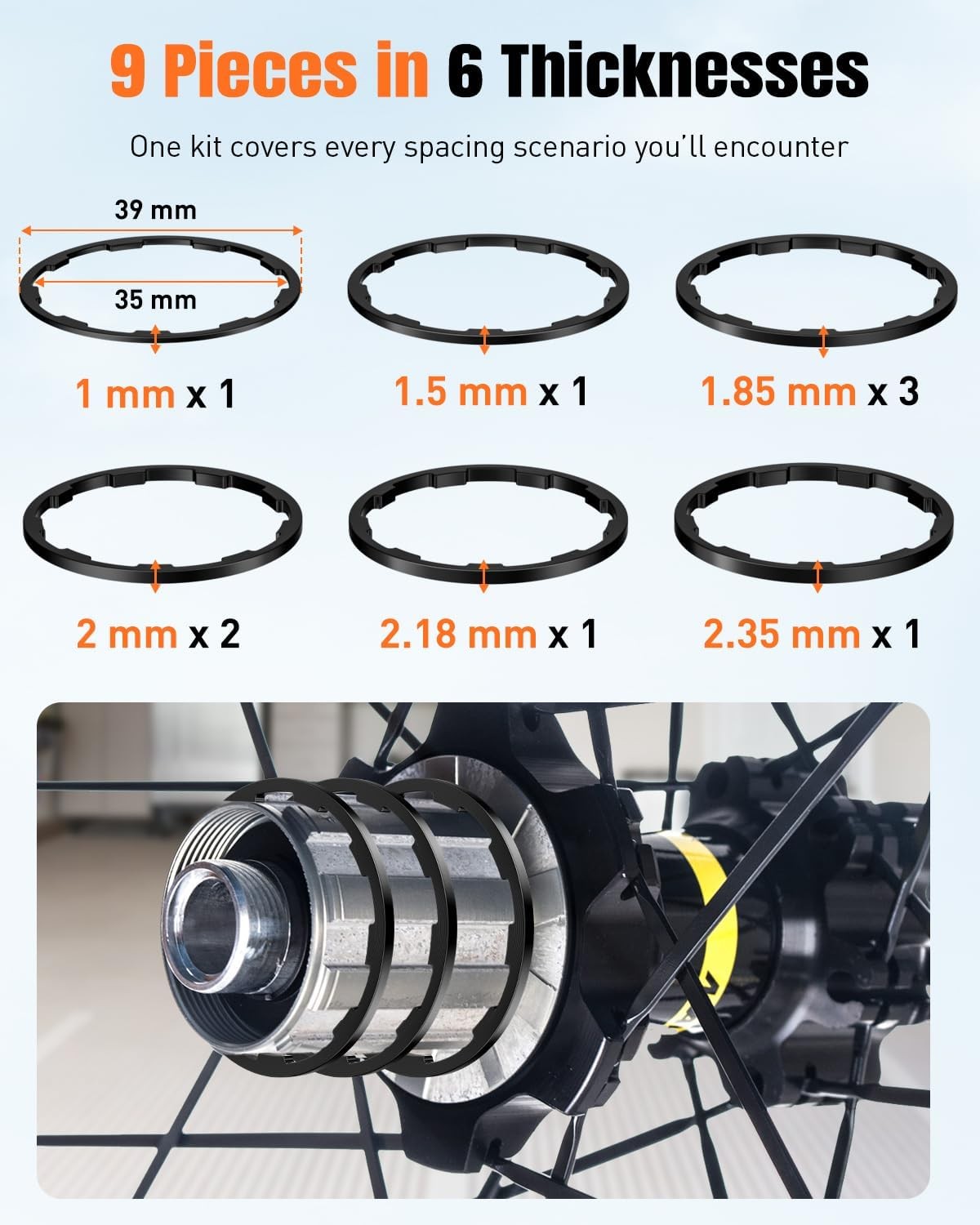 Pawfly 9 Pcs Bike Cassette Spacer Kit, Aluminum Alloy Flywheel Hub Washer for 7/