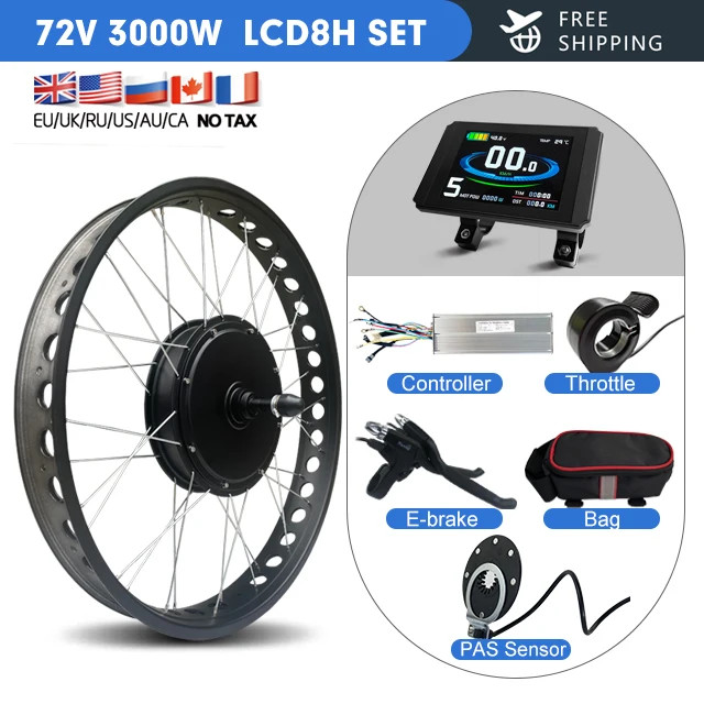 72V 3000W Snow E-bike Conversion Kit for Brushless Rear Rotate Hub Motor Wheel