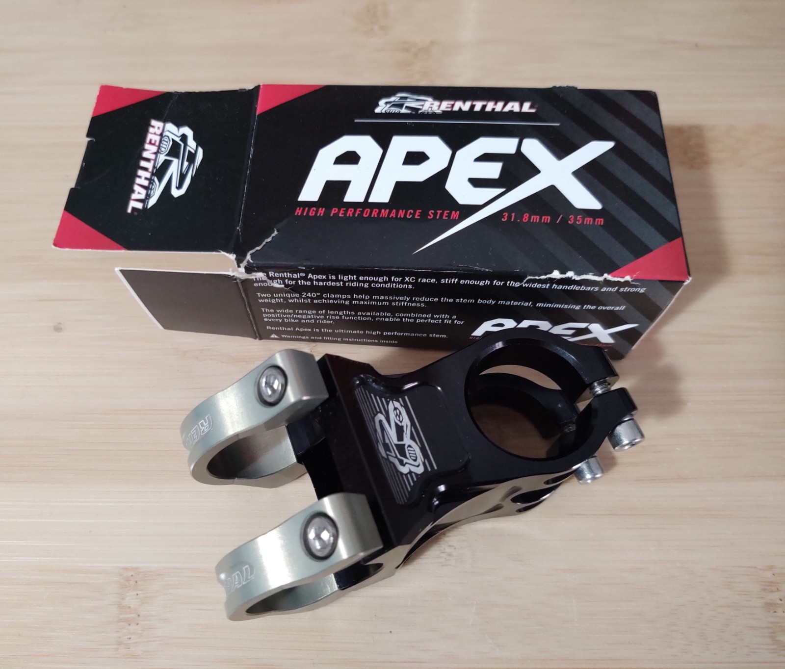 Renthal Apex Stem – 60mm, 31.8 Clamp, +/-6, 1 1/8″, Aluminum, Black/Gold