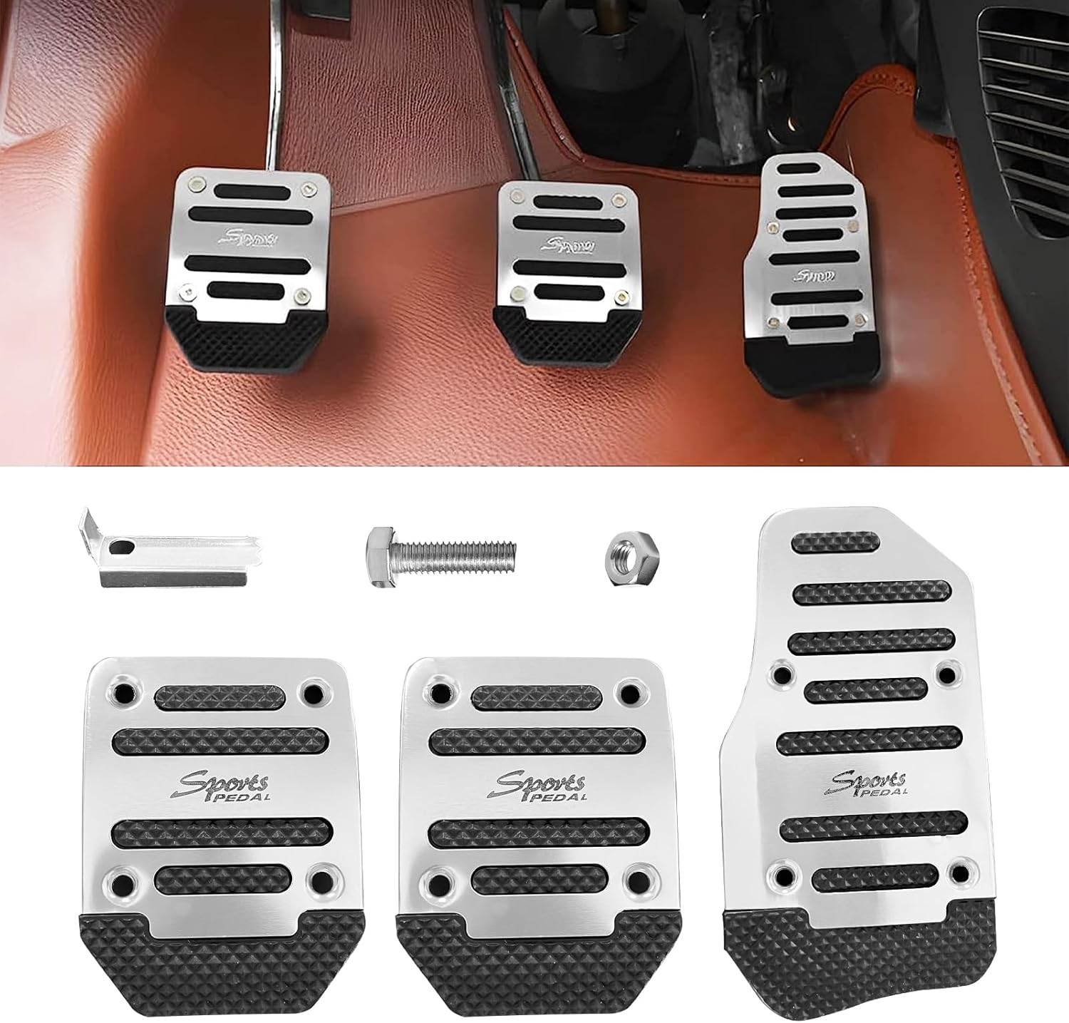 Ziciner 3PCS Non-Slip Car Pedal Pads, Manual Gearbox Gas Pedal Brake Pedal Cover