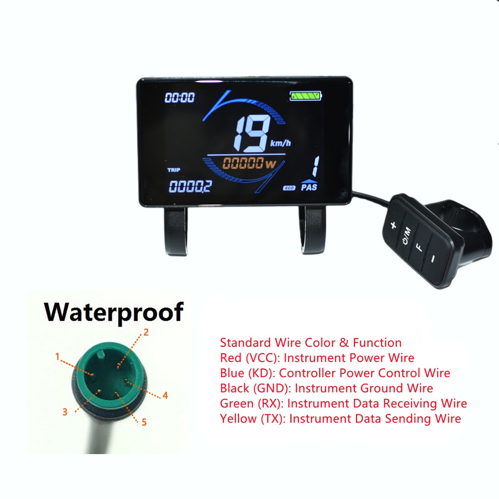 E-Bike T7S Display Meter/Control Panel Electric Bicycle waterproof plug.