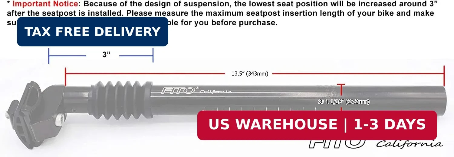 Seat Post – Fito 27.2 x 350mm Bicycle Suspension Seatpost with Clamp – Black