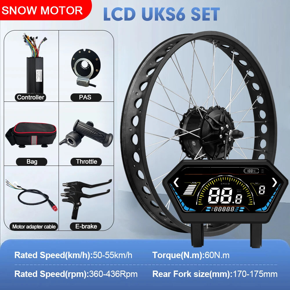 Snow Electric Fat Bike Kit 20/24/26in 48V 1000W Rear Brushless Hub Motor Wheel
