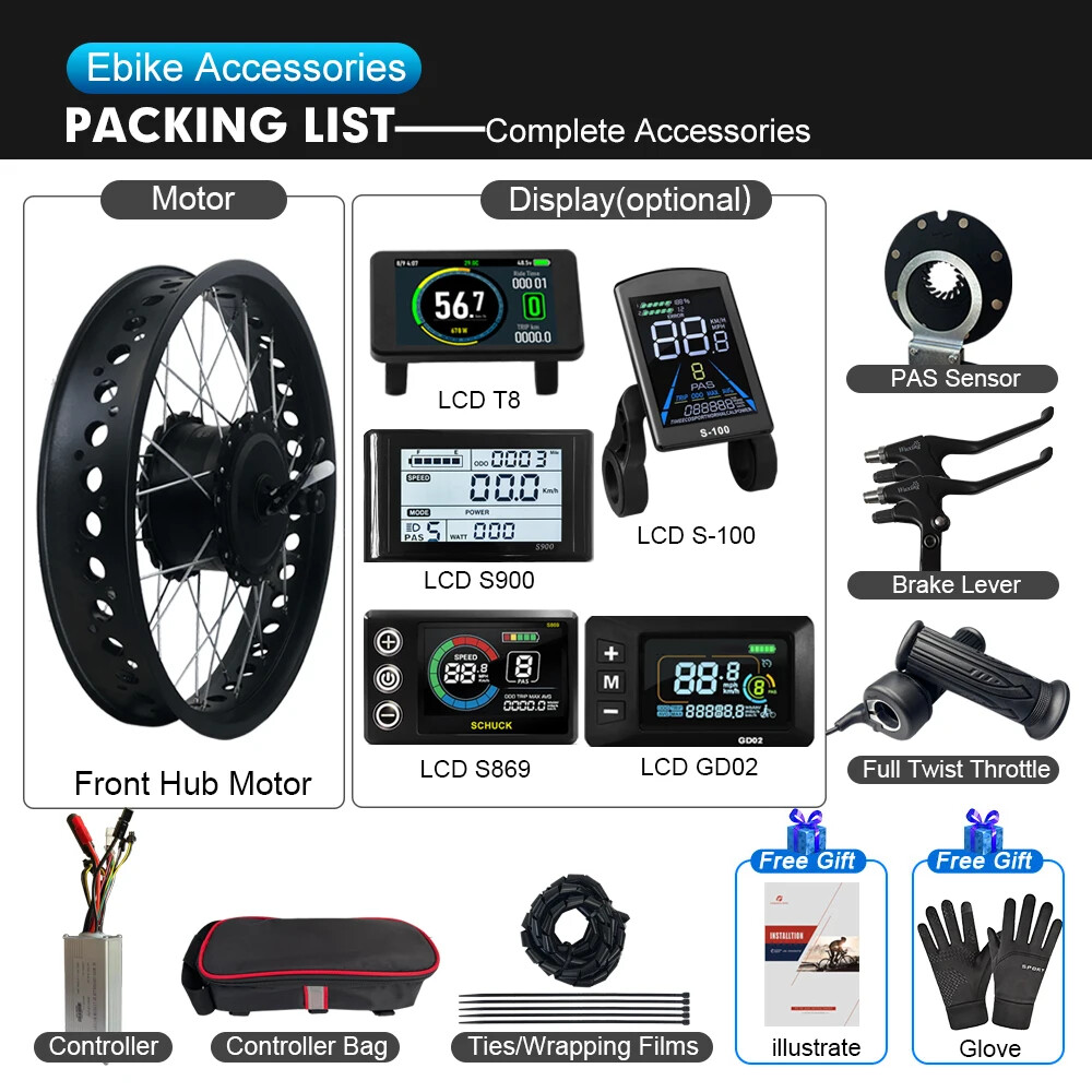 Snow E-bicycle Fat Tire 20/24/26In 36V 48V 500W Brushless Gear Front Hub Motor