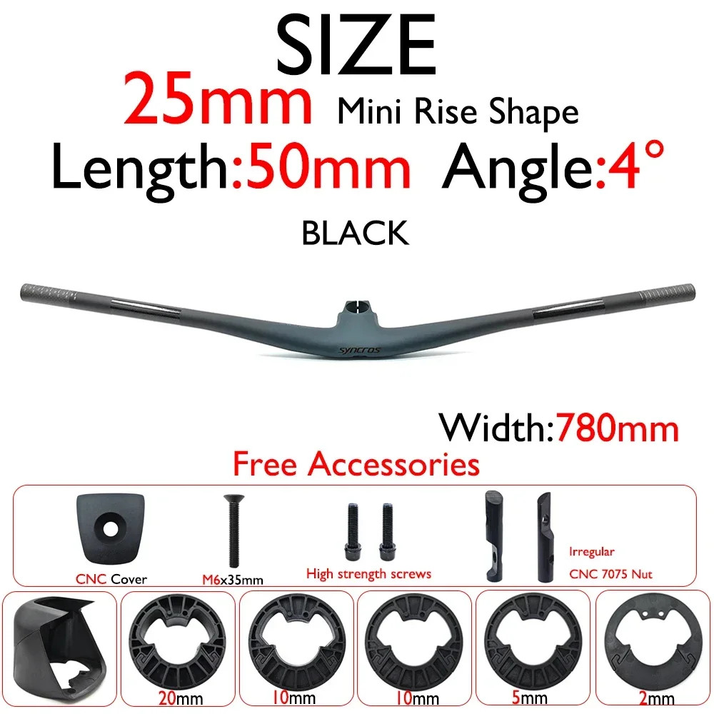 Integrated Mountain Bike Carbon Handlebar Stem 15/25mm Rise 4°/5° Angle 40/50mm
