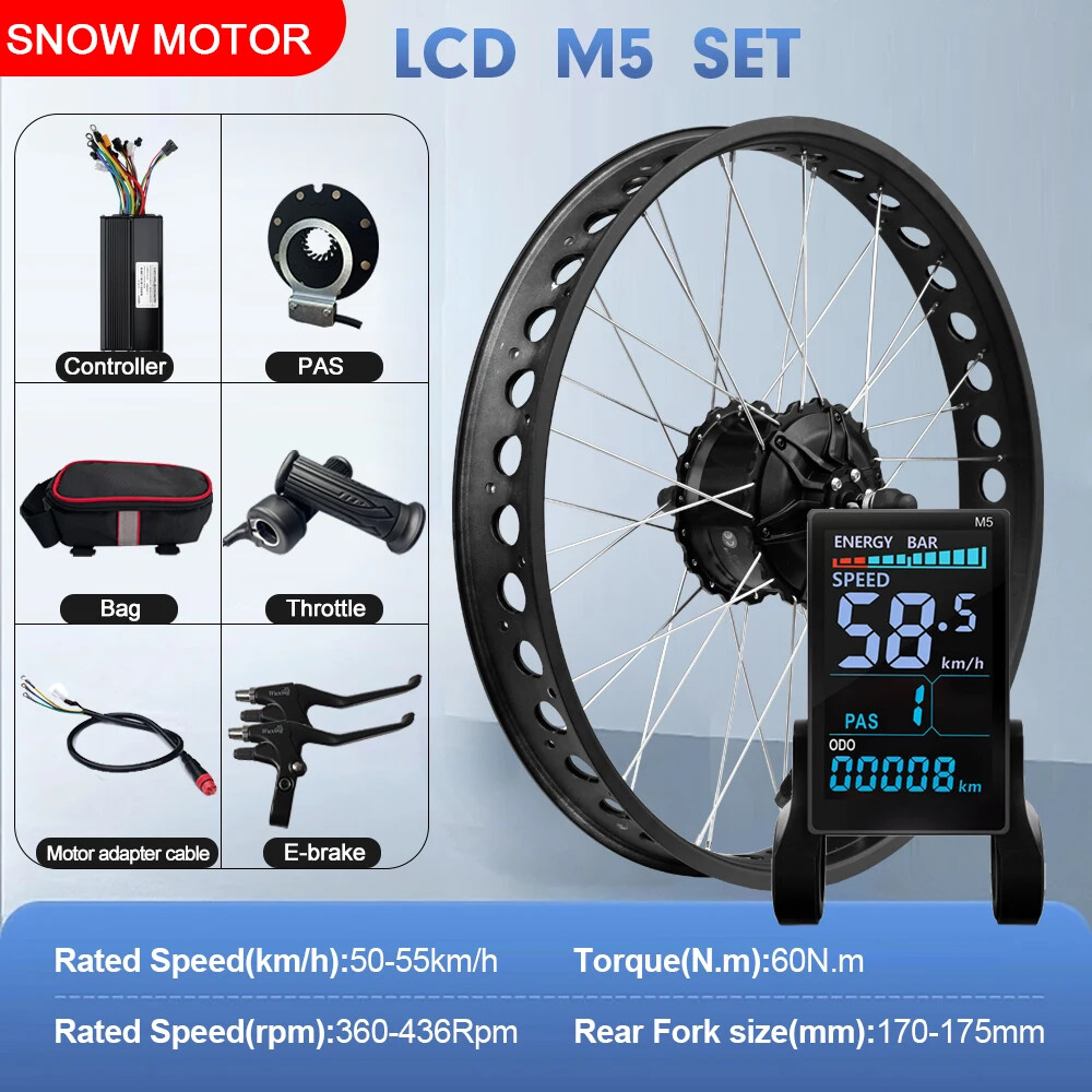 Snow Electric Fat Bike Kit 20/24/26in 48V 1000W Rear Brushless Hub Motor Wheel